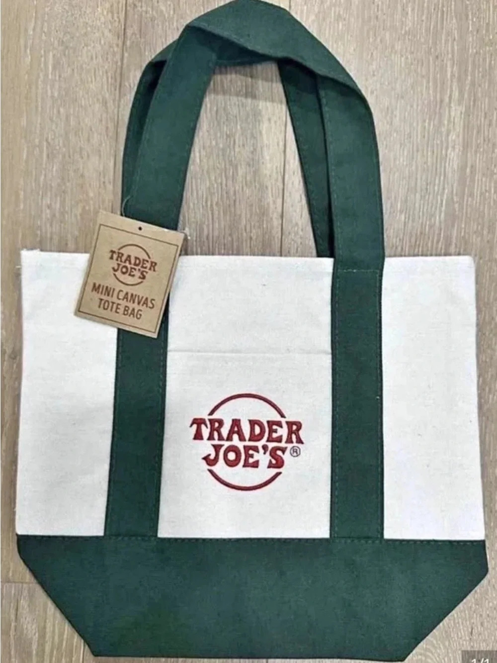 Trader Joe's Cream and Green Mini Canvas Tote Bag